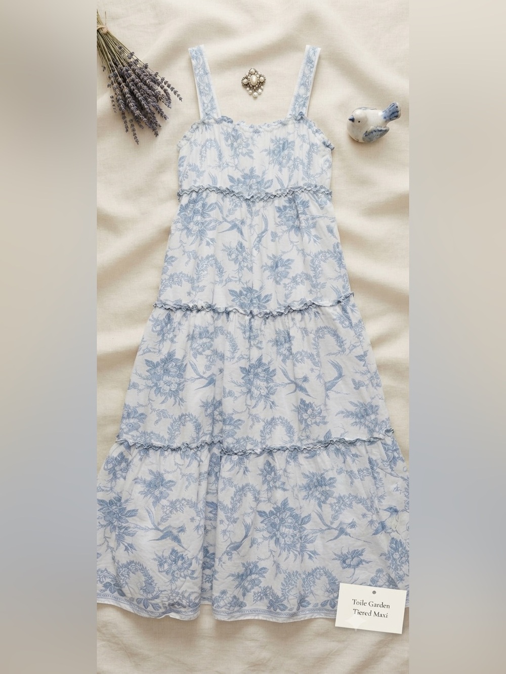 Max Studio White and Light Blue Floral Tiered Maxi Dress for Girls